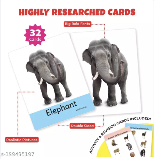 ANIMALS Flash Cards for Kids (32 Cards) | Fun Learning Toy for 2-6 years - Image 3